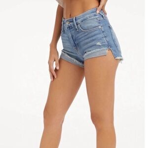 Good American Good Curve High Rise Fray Fold Jean shorts